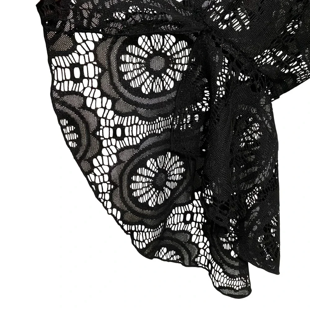 Black‎ Lace Boho Gypsy Bell Sleeve Mini Dress L Dark Feminine Romantic Made USA